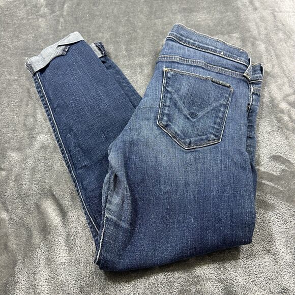 Hudson Jeans Womens 28 Blue Dark Wash Slim Straight Stretch Raw Hem RN 107906‎ - Picture 9 of 13